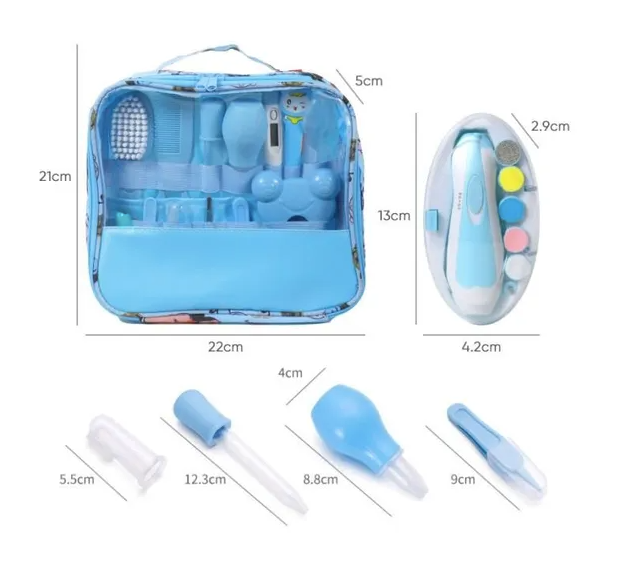 Baby Care Kit 13-Piece Set – Nail Clipper, Thermometer, Comb, Brush & Grooming Tools