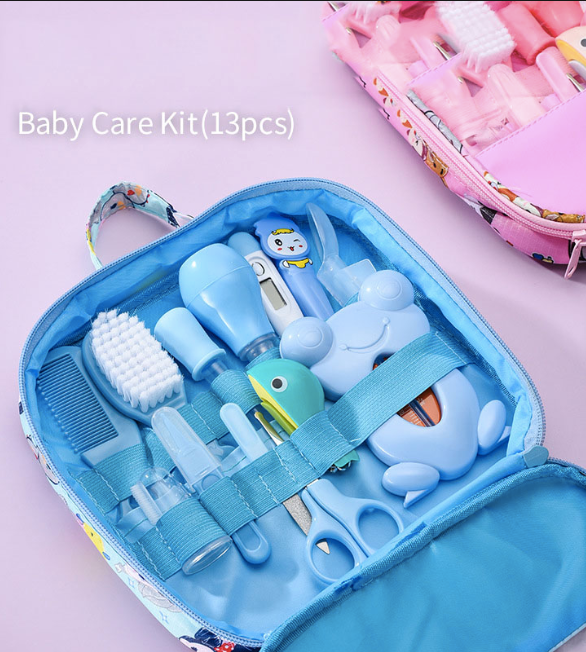 Baby Care Kit 13-Piece Set – Nail Clipper, Thermometer, Comb, Brush & Grooming Tools
