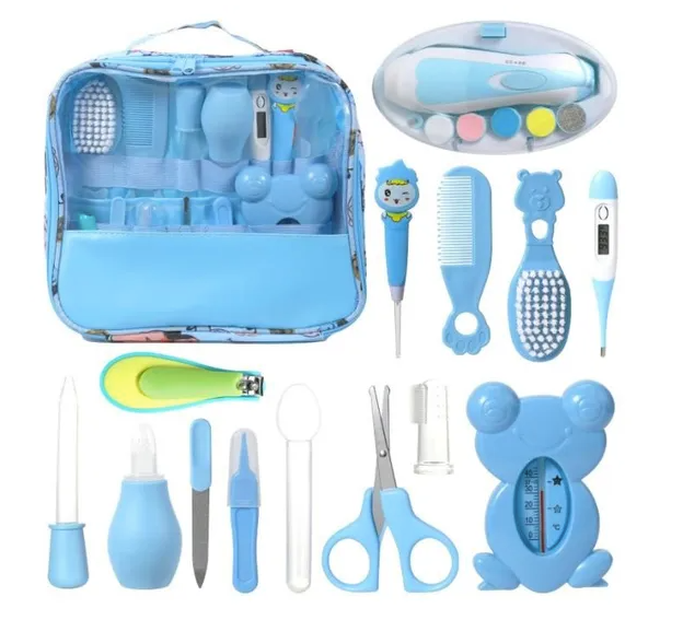 Baby Care Kit 13-Piece Set – Nail Clipper, Thermometer, Comb, Brush & Grooming Tools